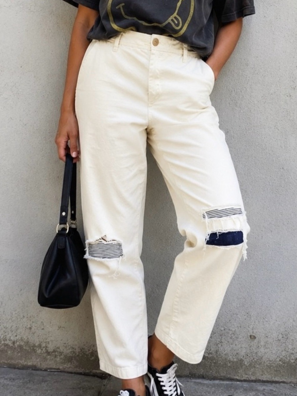 Gap Girlfriend Daytona Chino Jeans Size 12 Cream Patchwork Straight Leg Pockets